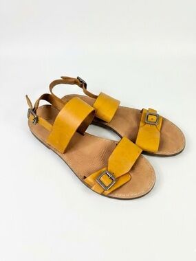 Madewell boardwalk sandals yellow tan leather strap buckle size 7.5